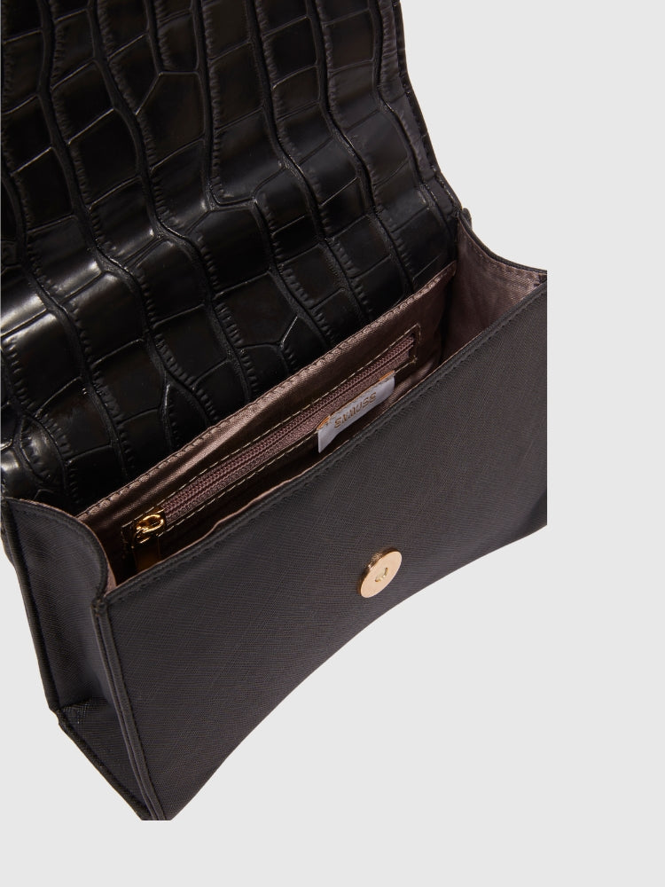 Black Croco - Saffiano Texture PU Handbag / Crossbody