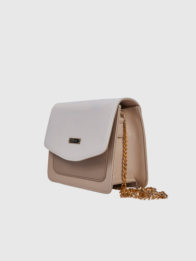 White & Beige Grain Texture Casual Sling Bag