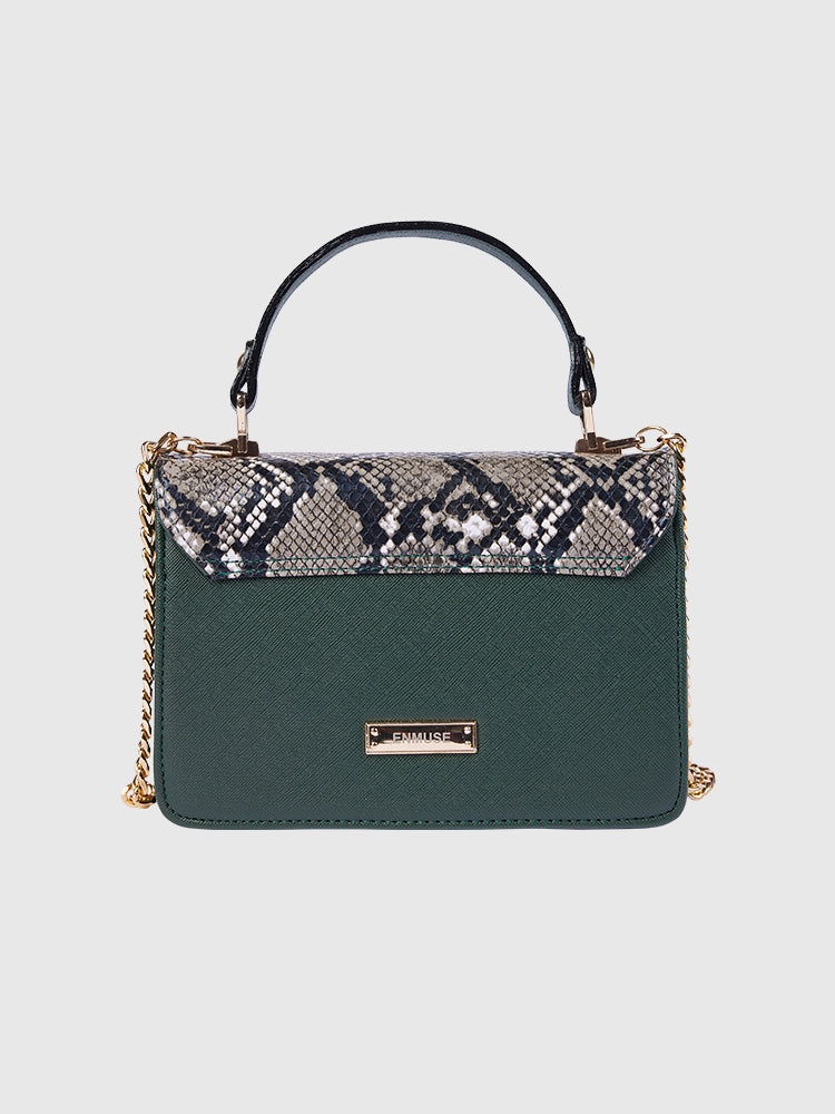 Green Snake Skin & Saffiano PU Hand-held/ Crossbody bag