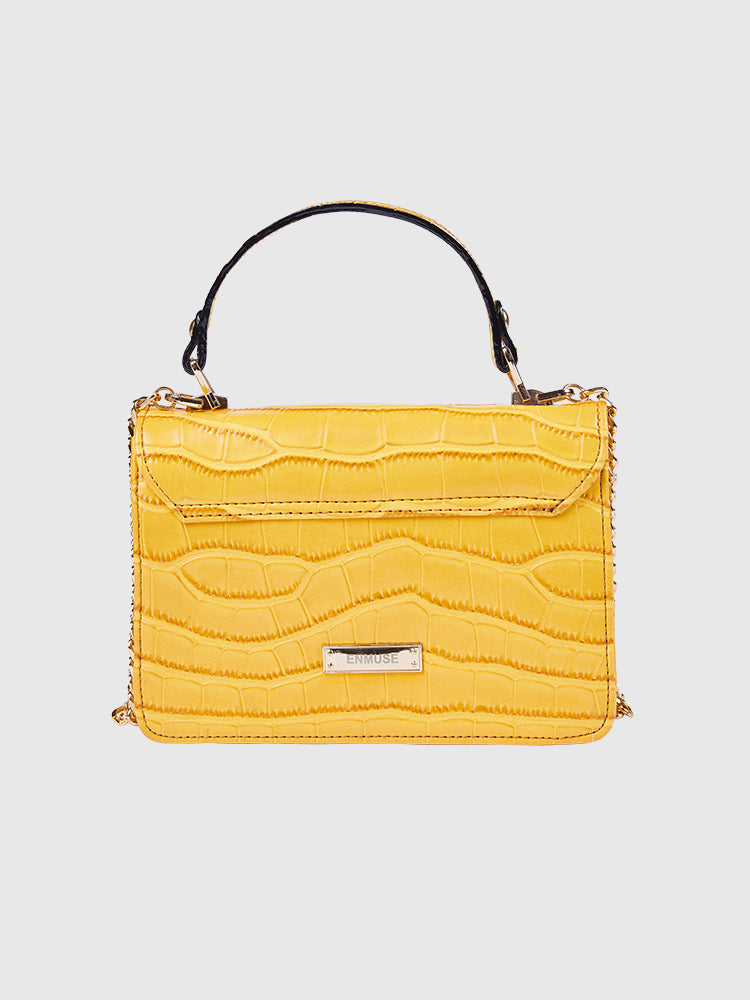 Yellow Croco Finish Hand-held/ Crossbody bag