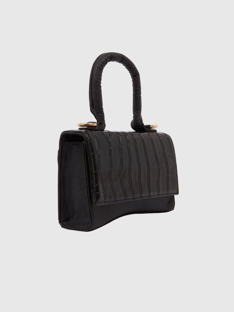 Black Croco - Saffiano Texture PU Handbag / Crossbody