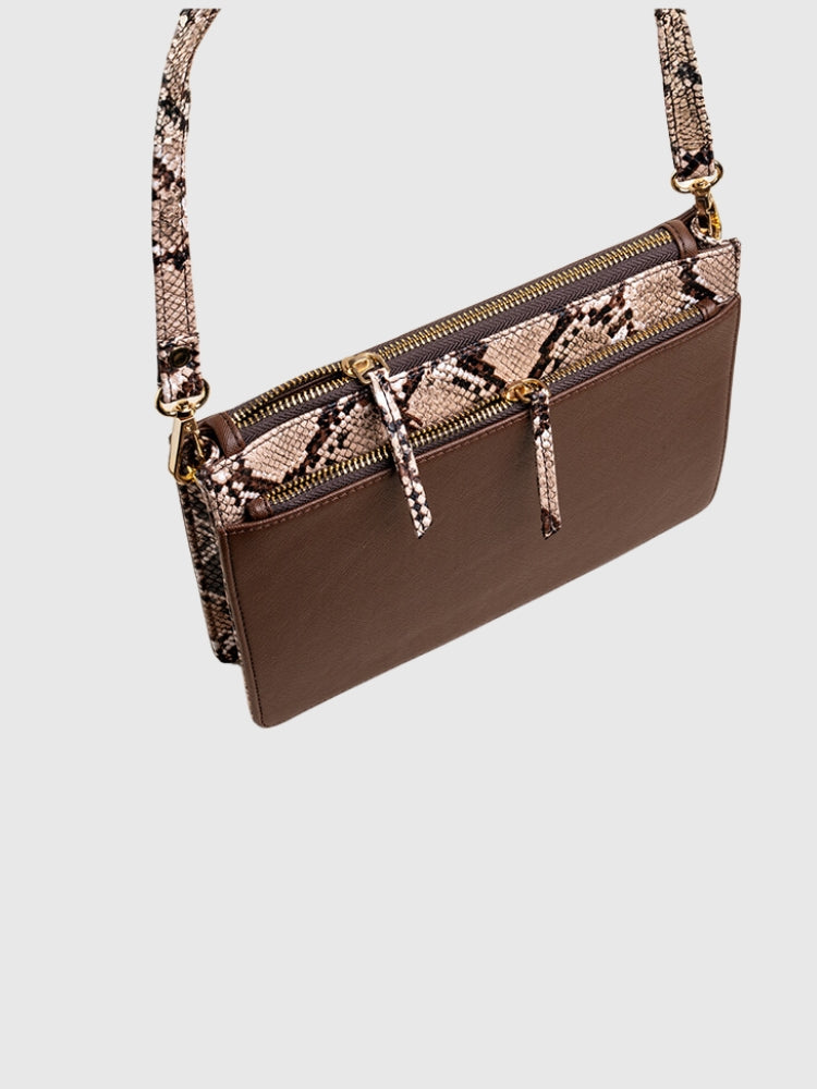 GO-TO COMPACT LUXE SLING - BROWN/SNAKE
