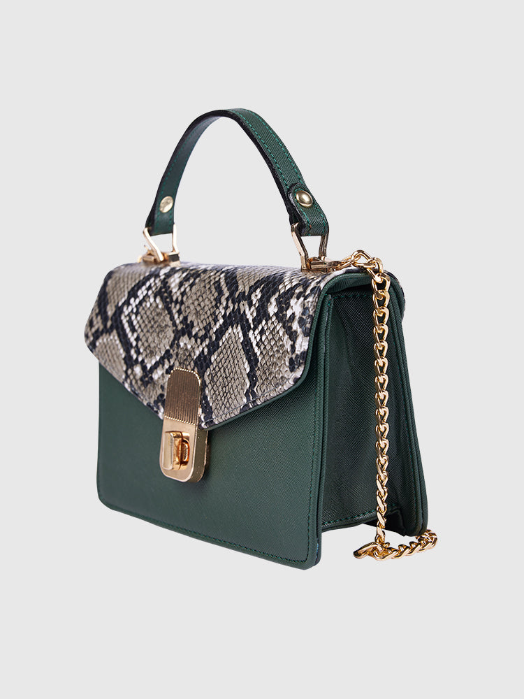Green Snake Skin & Saffiano PU Hand-held/ Crossbody bag