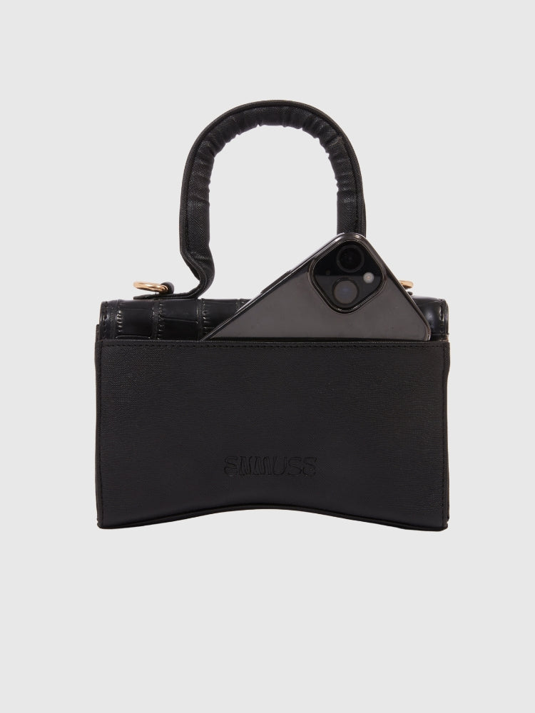 Black Croco - Saffiano Texture PU Handbag / Crossbody