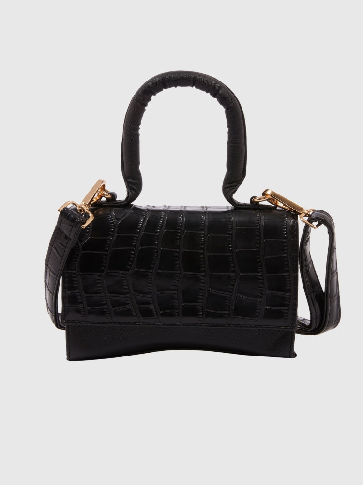 Black Croco - Saffiano Texture PU Handbag / Crossbody
