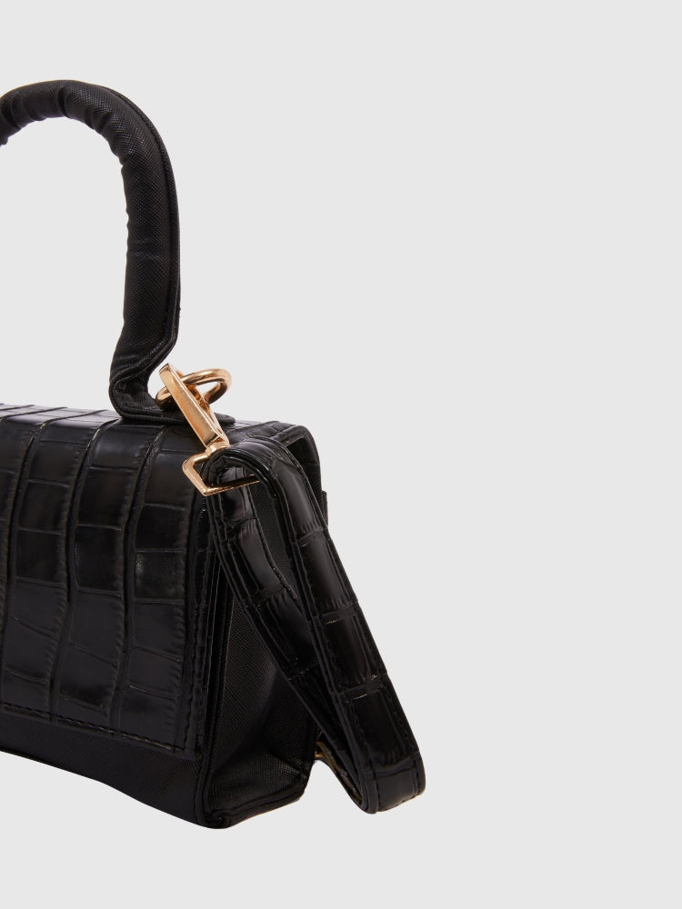 Black Croco - Saffiano Texture PU Handbag / Crossbody