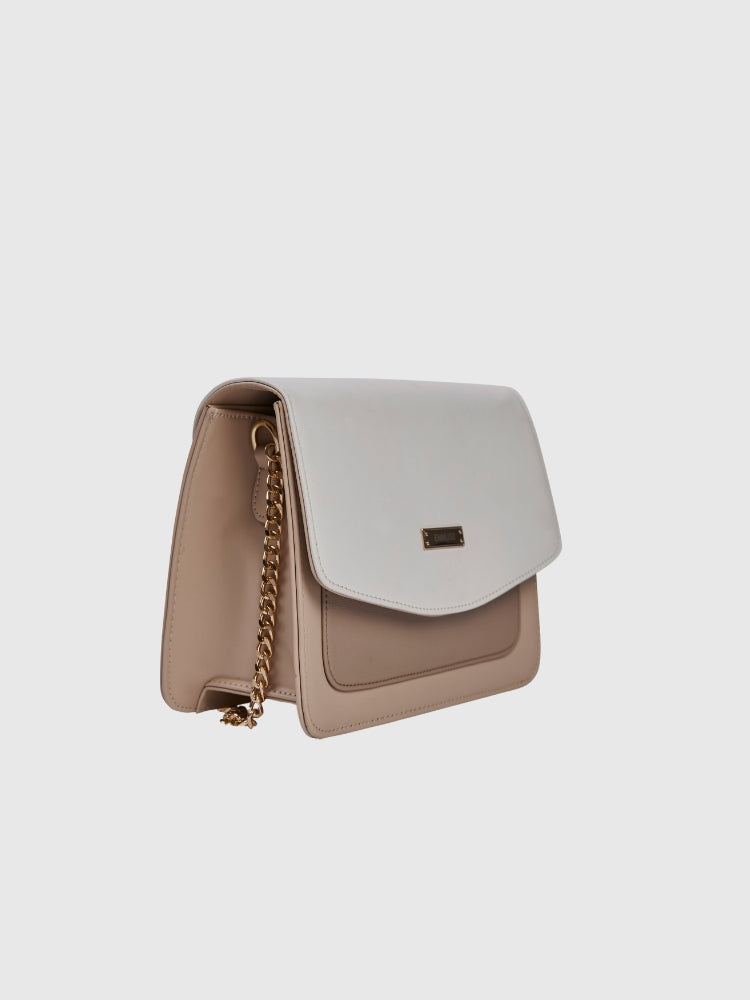 White & Beige Grain Texture Casual Sling Bag