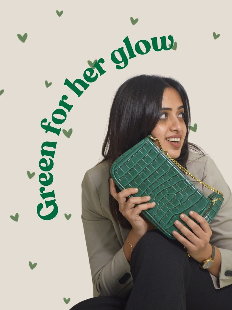 Bottle Green Croco PU Leather Shoulder Bag